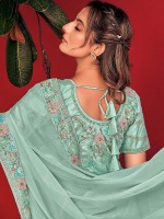 Pista Chiffon Pattern Silk Saree With Readymade Blouse